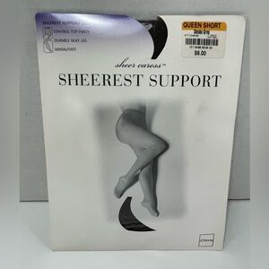 JCPenney Sheer Caress  Support Pantyhose. Size Queen Short, Smoke Grey NIP